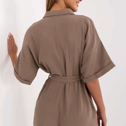 Brown Muslin Cotton Jumpsuit Suit 215135 for Women Daywear - Très Elite
