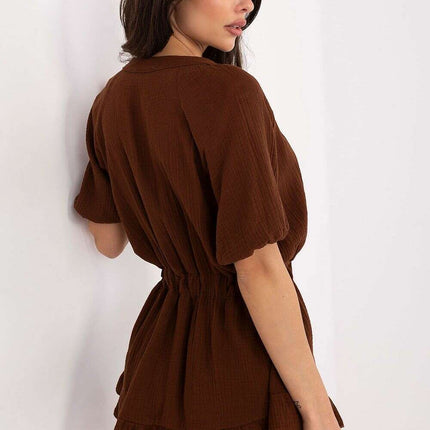 Brown Muslin Jumpsuit Dress Cut for Women 215217 Italy Moda - Très Elite