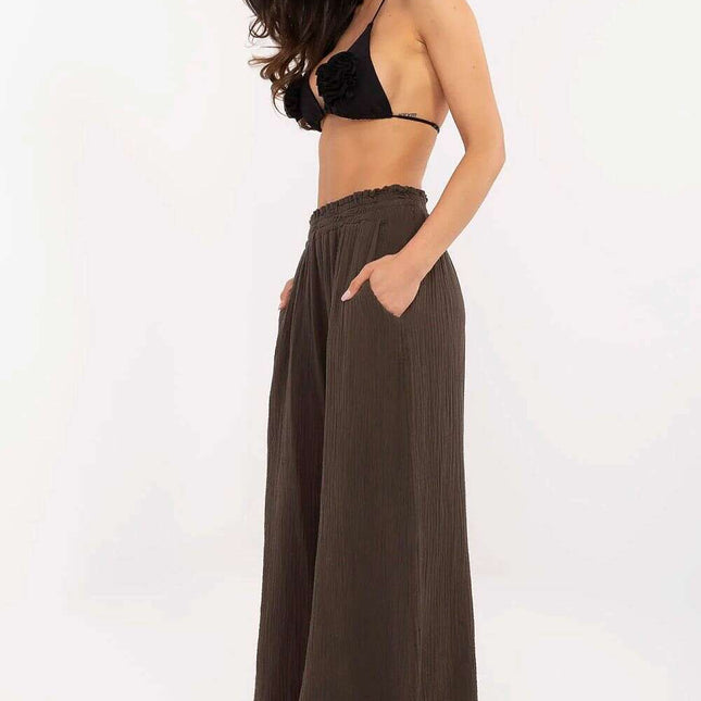 Brown Palazzo Pants for Women Cotton Elastic Waist Comfort