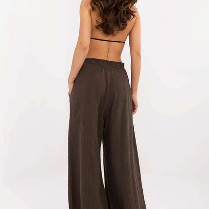 Brown Palazzo Pants for Women Cotton Elastic Waist Comfort - Très Elite