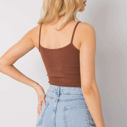 Brown Ribbed Cotton Elastane Strappy Top 215384 Everyday - Très Elite
