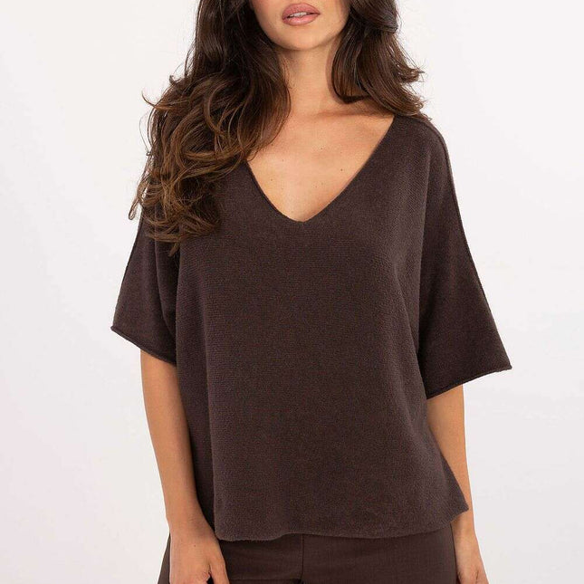 Brown Short Sleeve Sweater Model 216679 Casual Knitwear