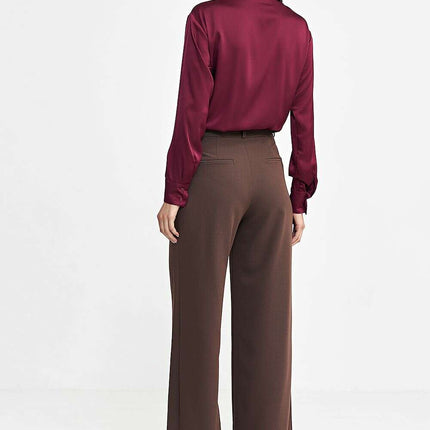Brown Womens Relaxed Fit Trousers Wide Leg Casual Pants - Très Elite