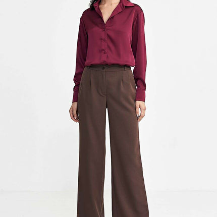 Brown Womens Relaxed Fit Trousers Wide Leg Casual Pants - Très Elite