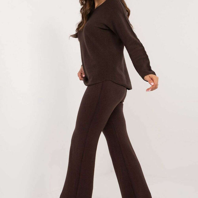 Brown Womens Sweater Set 216690 Cozy Viscose Blend Pants