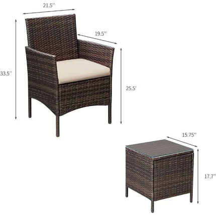 Brown and Beige Lightweight 3-Piece Rattan Outdoor Seating Set with Cushions..