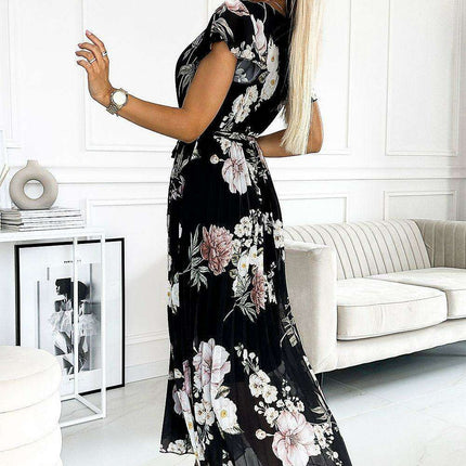 Burgundy Floral Ruffle Midi Dress by Numoco - Très Elite