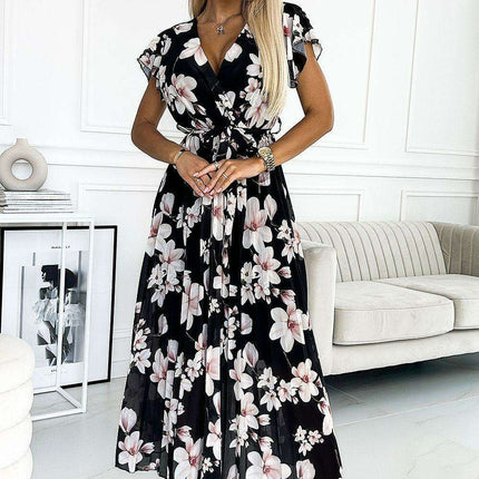 Burgundy Floral Ruffle Midi Dress by Numoco