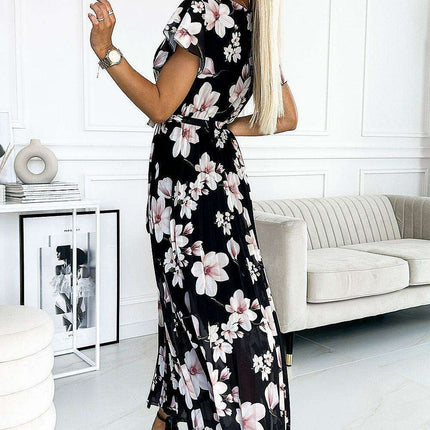 Burgundy Floral Ruffle Midi Dress by Numoco - Très Elite