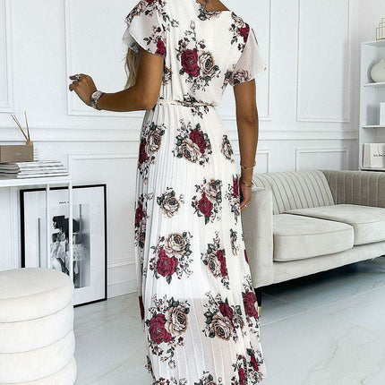 Burgundy Floral Ruffle Midi Dress by Numoco - Très Elite