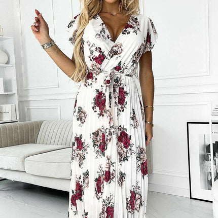 Burgundy Floral Ruffle Midi Dress by Numoco