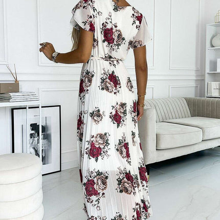 Burgundy Floral Ruffle Midi Dress by Numoco - Très Elite