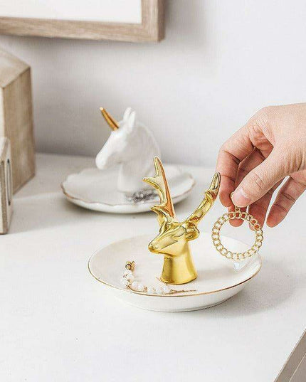 Luxurious Gold Ceramic Jewelry Holder with Hanging Tray