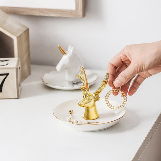 Elegant Gold Ceramic Jewelry Organizer Stand with Hanging Tray