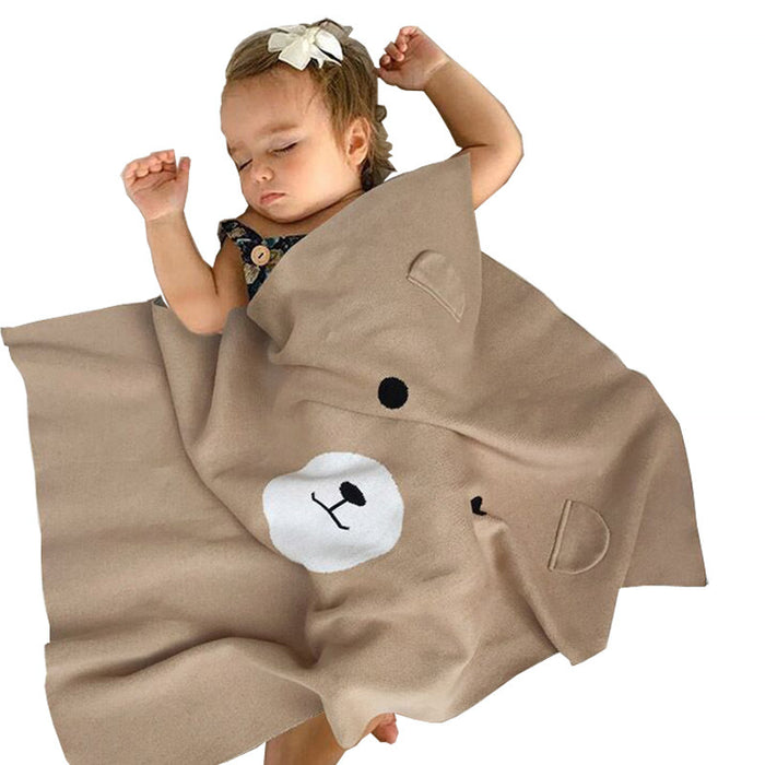 Joyful Bear Wool Quilt: Premium European Style Baby Blanket with Whimsical Cartoon Design