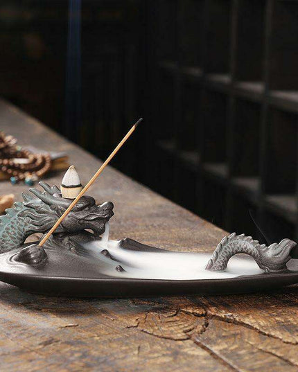 Majestic Dragon River Backflow Incense Fountain - Artisan Purple Sand Craft