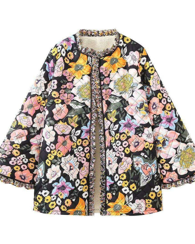 Chic Spliced Printed Coat: A Fashion-Forward Statement for Women's Winter Wardrobe