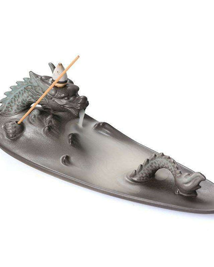 Majestic Dragon River Backflow Incense Fountain - Artisan Purple Sand Craft