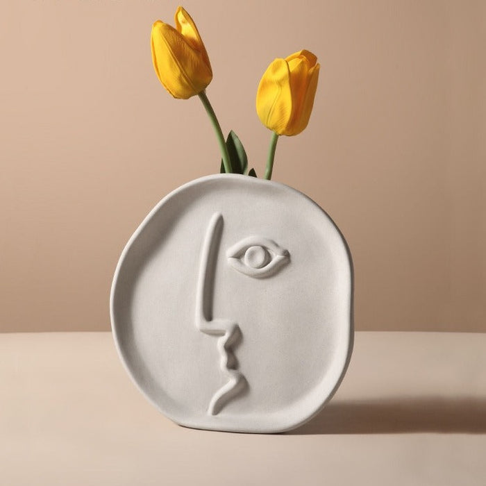 Abstract Face Vase with Geometric Design - Elegant Antique Porcelain Piece