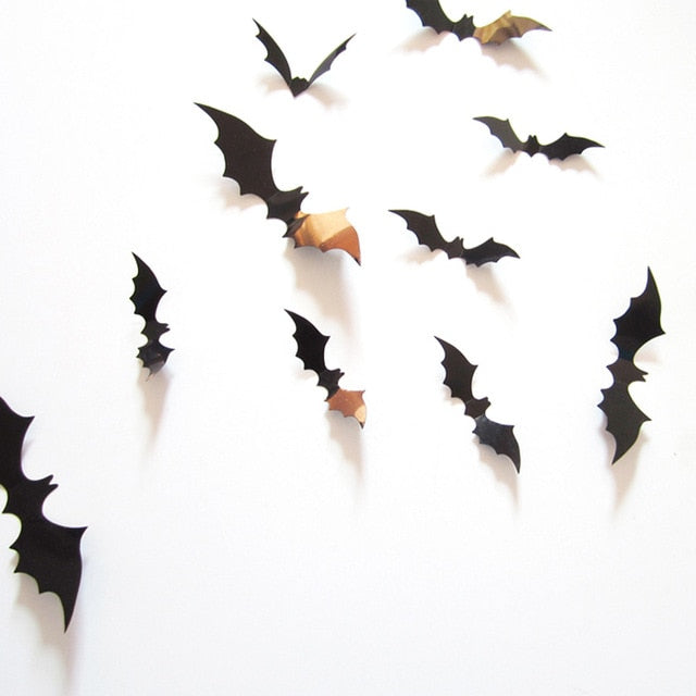 Spooky Halloween Black PVC Bat Wall Sticker Set for DIY Home Decor