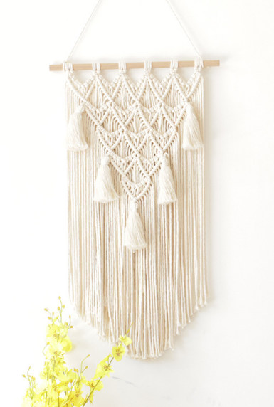 Boho Chic Handwoven Macrame Wall Tapestry with Geometric Charm: Artisanal Cotton Décor Piece