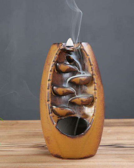 Tranquil Lotus Blossom Ceramic Backflow Incense Burner - Handcrafted Aromatherapy Furnace Artisan Elegance