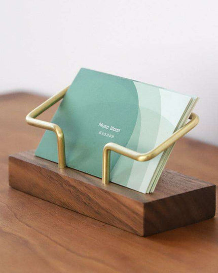 Elegant Geometric Business Card Holder in Black Walnut and Brass