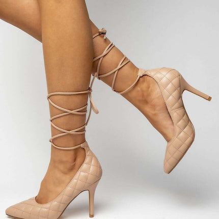 CORA Nude Quilted High Heels – Elegant Ankle Tie Stiletto - Très Elite
