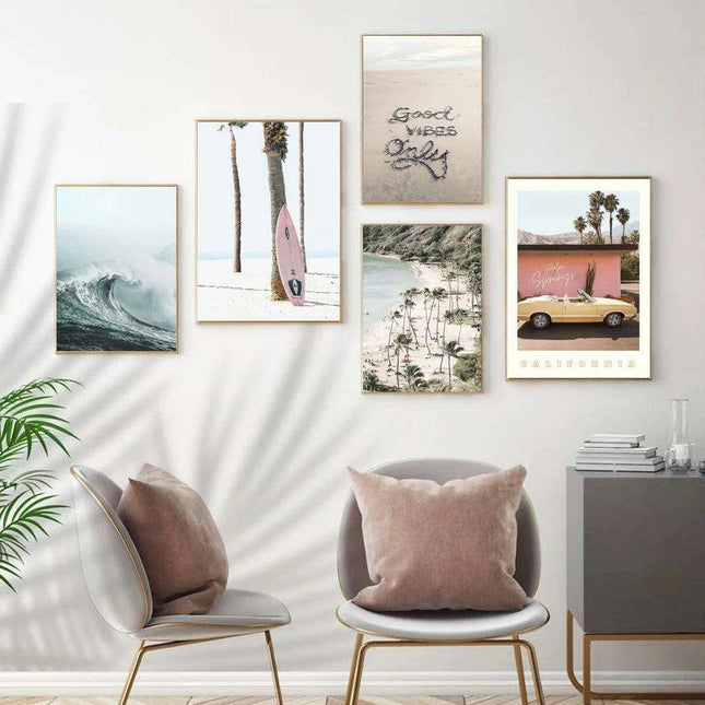 California Dreaming Surf Canvas Art - Elegant Coastal Home Decor