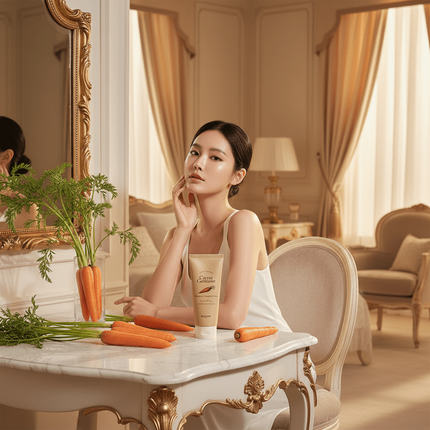 Carrot-Infused Hydrating Facial Cleanser with Hyaluronic Acid for Deep Nourishment.