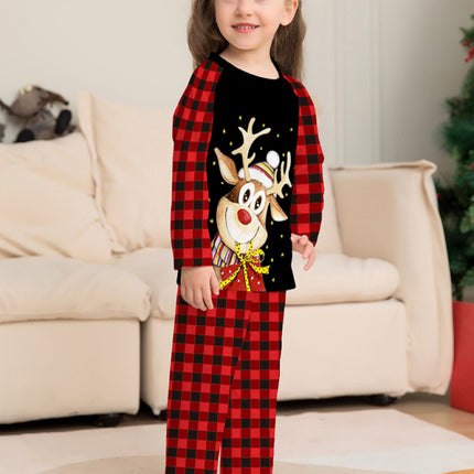 Cartoon deer plaid Christmas parent-child printed housewear pajamas - Très Elite