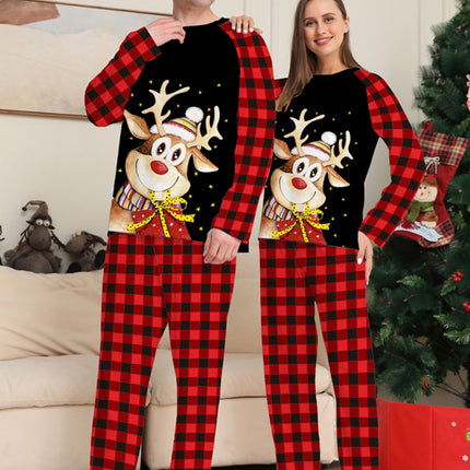 Cartoon deer plaid Christmas parent-child printed housewear pajamas - Très Elite