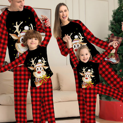 Cartoon deer plaid Christmas parent-child printed housewear pajamas - Très Elite