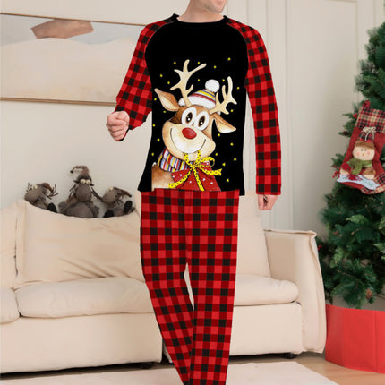 Cartoon deer plaid Christmas parent-child printed housewear pajamas - Très Elite