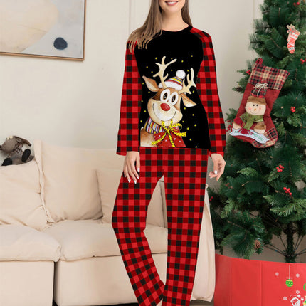 Cartoon deer plaid Christmas parent-child printed housewear pajamas - Très Elite