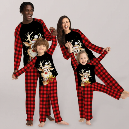 Cartoon deer plaid Christmas parent-child printed housewear pajamas - Très Elite