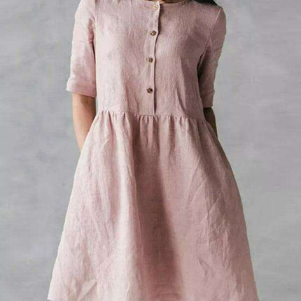 Casual Chic: Sleeveless Cotton Linen Dress with Functional Pockets for Everyday Wear