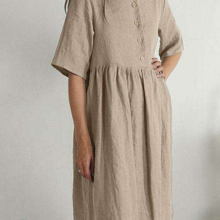 Casual Chic: Sleeveless Cotton Linen Dress with Functional Pockets for Everyday Wear