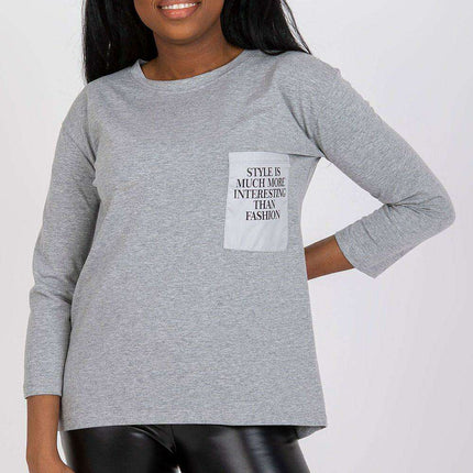 Casual Fit Long Sleeve Blouse with Printed Patch Pocket - Très Elite