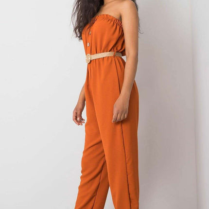 Casual Sleeveless Jumpsuit Orange Cotton Polyester Style - Très Elite