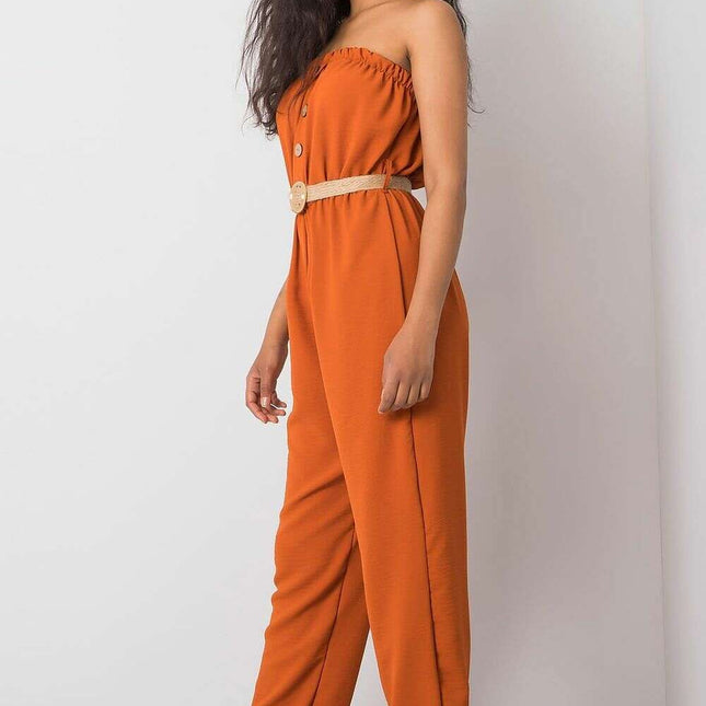Casual Sleeveless Jumpsuit Orange Cotton Polyester Style