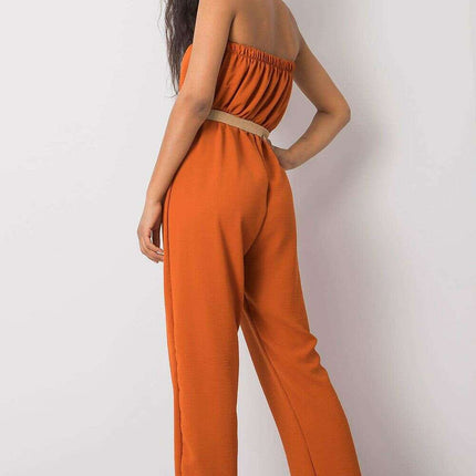 Casual Sleeveless Jumpsuit Orange Cotton Polyester Style - Très Elite
