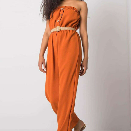 Casual Sleeveless Jumpsuit Orange Cotton Polyester Style
