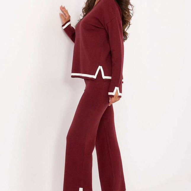 Casual Womens Red Sweater Set 216695 Two Piece Comfort