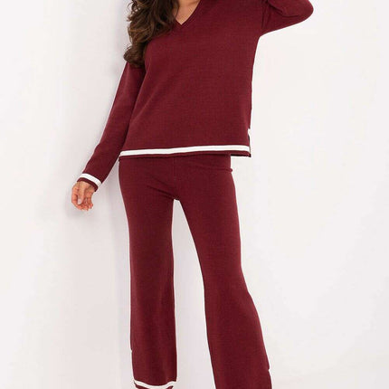 Casual Womens Red Sweater Set 216695 Two Piece Comfort