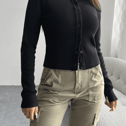 Casual solid color cardigan long sleeve sweater