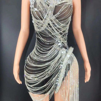 Celestial Elegance Strapless Mini Dress with Dance-Ready Tassels