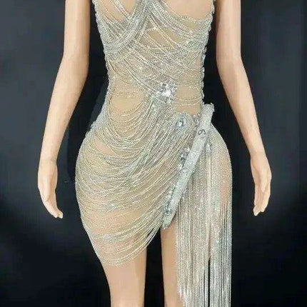 Celestial Elegance Strapless Mini Dress with Dance-Ready Tassels