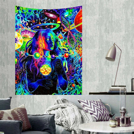 Celestial Enchantment Cosmic Wall Tapestry - Luminous Black Light Art for Celestial Harmony - Très Elite