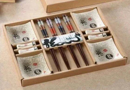 Celestial Harmony: Exquisite Handcrafted Chinese Dining Set with Elegant Chopsticks and Porcelain Plates - Très Elite